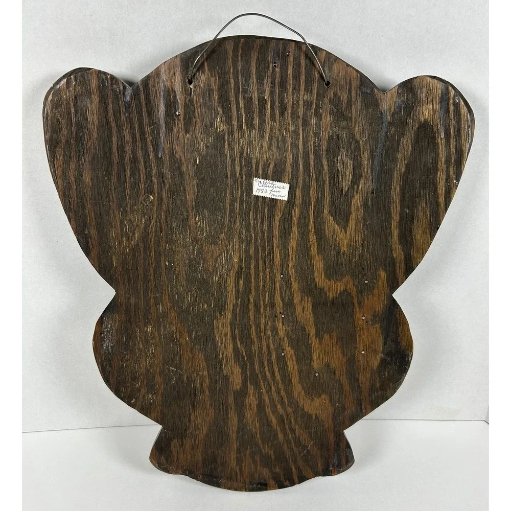 VTG MCM Rustic Wood Wall Mail Holder Key Hooks Mushroom Raccoon Woodland 80s 15